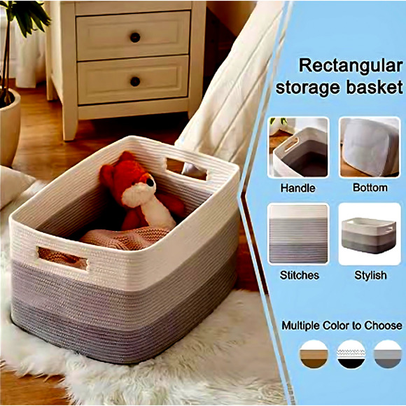 Large Woven Cotton Basket Blanket Toys Handles Gradient Gray 22”x17”x12” - Picture 8 of 8